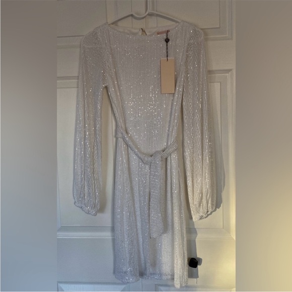 Club L London White Sequin Long Sleeve Mini Dress Size 8 - Picture 16 of 16